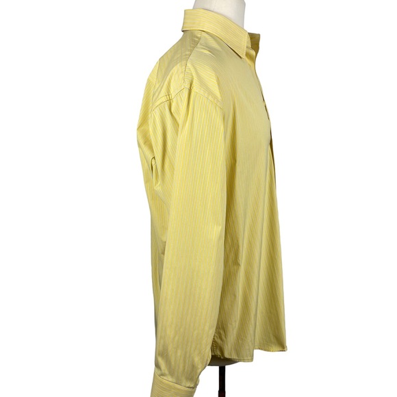 Bugatchi Yellow & Thin Blue Striped Long Sleeve Button Down Dress Shirt XXL - Picture 10 of 11